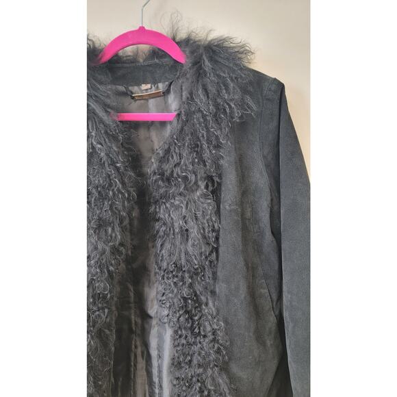 Black Genuine Suede & Fur Trim 70s Glam Whimsygoth Festival Coat - Picture 7 of 16